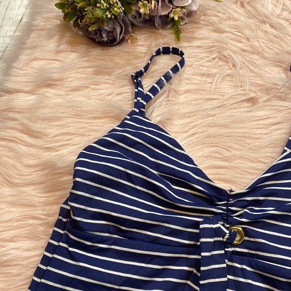 BEACH by Melissa Odabash One Piece Blue White Stripe Swimsuit sz S - Picture 2 of 9